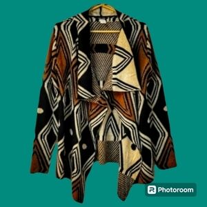 WEST 36TH Geometric Art Deco Draped Grandpa Cardigan Sweater Medium Large